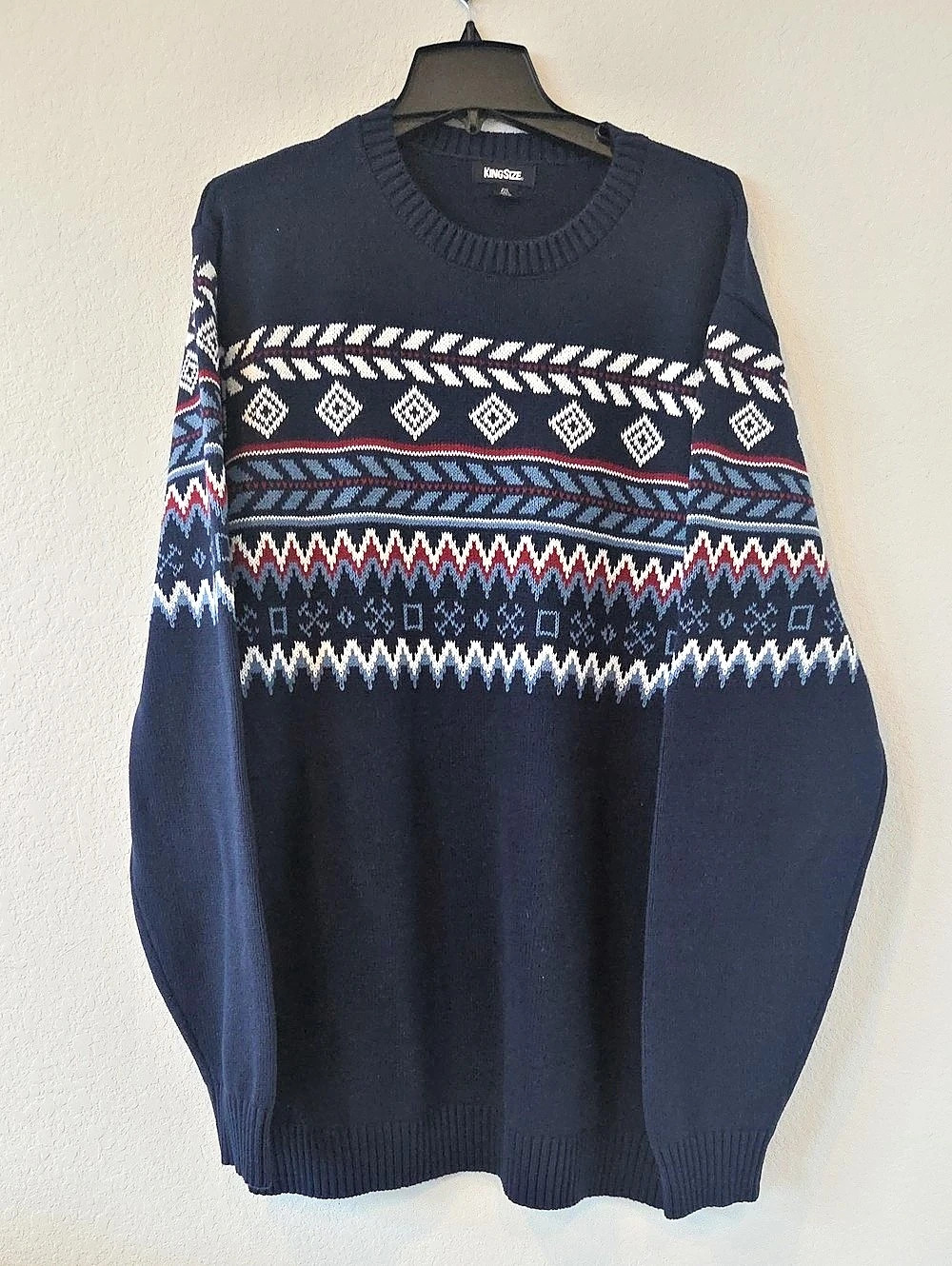 Kingsize Men's Nordic Crewneck Sweater Blue 2XL Holiday Christmas Ski Winter